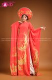 TAE0408 Áo Dài Thiết Kế Tay Dài Đỏ Hoạ Tiết Phượng Hoàng ( KÈM MẤN )