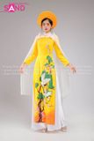 TAC0322 Áo Dài Hoa Nữ Vàng Tay Lơi