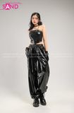 Outfit Phối Sẵn - (HQA0103 Quần Jogger Da Bóng - Đen phối HAD0102 Áo Ống Da Croptop Phối Khoen Đen)