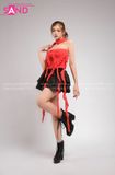 Outfit Phối Sẵn - (Quần Váy Đen Ngắn Xoè 2 Tầng Phối Áo Quây Tua Rua Đỏ)