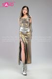 Outfit Phối Sẵn - (Áo Tà Dài Xẻ Đùi Kim Sa Mũ Trùm Kèm Bao Tay)