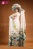 TAE0003 Áo Dài Thiết Kế Tay Dài Trắng Hoạ Tiết Hoa Văn Cổ ( KÈM MẤN )