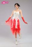 Outfit Phối Sẵn - (Váy Đuôi Nhọn Voan phối Áo 2 Dây Cúp Ngực Tua Rua Trắng)