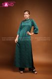TAC0909 Áo Dài Gấm Suông Có Cổ - Màu Xanh Lá Đậm