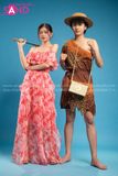 VBM0412 Váy Maxi Trễ Vai Voan Hoạ Tiết In Hoa - Đỏ