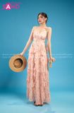 VBM0602 Váy Maxi Dây Liền Nền Hoa Nhí Đỏ