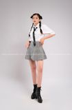 Outfit Phối Sẵn - (Chân Váy Xám Thắt Eo phối Sơmi Trắng)