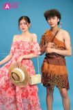 VBM0412 Váy Maxi Trễ Vai Voan Hoạ Tiết In Hoa - Đỏ