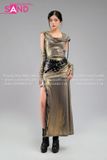 Outfit Phối Sẵn - (Áo Tà Dài Xẻ Đùi Kim Sa Mũ Trùm Kèm Bao Tay)
