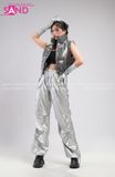 Outfit Phối Sẵn - (Quần Nắp Ngang Bạc phối Phao Crop Xám)