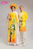 TAC0322 Áo Dài Hoa Nữ Vàng Tay Lơi