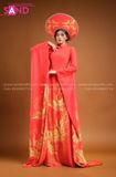 TAE0408 Áo Dài Thiết Kế Tay Dài Đỏ Hoạ Tiết Phượng Hoàng ( KÈM MẤN )