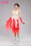 Outfit Phối Sẵn - (Váy Đuôi Nhọn Voan phối Áo 2 Dây Cúp Ngực Tua Rua Trắng)