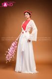 Yếm Lụa Trơn Màu Đỏ TYK0402 Khoác Tơ Trắng TTK0001 Quần Váy Trắng Lụa 2 Lớp TQV0001 Vấn Hồng Phấn Xoắn DMV0501