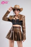 Outfit Phối Sẵn - (Set Cao Bồi Nâu Váy phối Áo Khoác Crop Da Nâu)