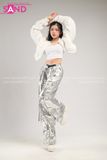 Outfit Phối Sẵn - (Quần Bạc Bóng phối Áo Khoác Trắng Crop)