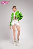 Outfit Phối Sẵn - (Set Quần Short Trắng Phối Áo Khoác Da Crop Xanh Lá )