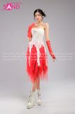Outfit Phối Sẵn - (Váy Đuôi Nhọn Voan phối Áo 2 Dây Cúp Ngực Tua Rua Trắng)