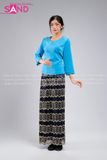 TNY0802 Trang Phục Myanmar Ren Xanh Đen - Nữ