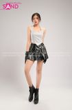 Outfit Phối Sẵn - (Váy Da Đen phối Áo Crop Kim Sa )