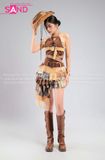 Set Bộ Vintage Áo Croptop không tay Váy Tua Rua Phối Nịt - Nâu