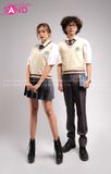 Outfit Phối Sẵn - (Váy Xếp Li Xám Phối Gile Len)