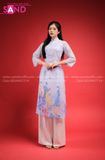 TAC0704 Áo Dài Tơ 4 Tà - Tím In Hoạ Tiết Cô Gái