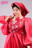 TYD0417 Yếm Đỏ Phối Khăn Mỏ Quạ Đính Hoa Lan - Đỏ (Bắc Bling)
