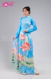 TAA0816 Áo Dài Hoạ Tiết Sen Cam - Màu Xanh Dương Nhạt