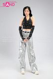 Outfit Phối Sẵn - (Áo Kim Sa Mũ Trùm Đen phối Quần Suông Túi Hộp Bạc Form Cứng)
