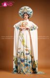 TAE0003 Áo Dài Thiết Kế Tay Dài Trắng Hoạ Tiết Hoa Văn Cổ ( KÈM MẤN )