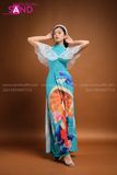 TAC0813 Áo Dài Họa Tiết Cô Gái Tay Cánh Tiên - Màu Xanh Bạc Hà