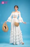 VBM0004 Váy Maxi Cúp Ngực Trắng Váy Xoè