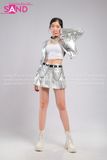 Outfit Phối Sẵn - (Váy Bạc phối Áo Khoác Crop Bạc Bóng)