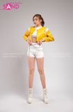 Outfit Phối Sẵn - (Set Quần Short Trắng Phối Áo Khoác Da Croptop Vàng)