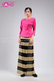 TNY0501 Trang Phục Myanmar Ren Hồng Nâu - Nữ
