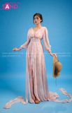 VBM0705 Váy Maxi Loang Tím tay Lơi Dáng Xoè