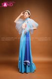 TMM0802 Áo Dài Múa Xanh Tay Cánh Tiên