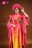 TAE0404 Áo Dài Thiết Kế Tay Lơi Màu Hồng Loang Cam