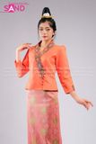 NLO0602 Trang Phục Dân Tộc Lào Màu Cam Váy Cam Sữa Nữ- Dài