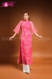 TAC0513 Áo Dài Tơ 4 Tà Thêu Hồng Đậm