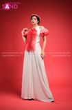 Yếm Trắng Phối Ngực Voan Đỏ TYT0402 Phối Quần Váy Trắng Lụa 2 Lớp TQV0001 Vấn Đỏ DMV0402
