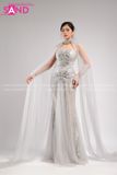 VDD0202 Váy Dạ Hội Ngắn Đính Đá Xám Khối Tay Lơi