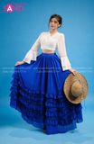 VBM0806 Váy Maxi Trắng Tay Dài Xoè Phối Váy Xanh Dương