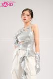 Outfit Phối Sẵn - (Quần Túi Hộp Trắng phối Áo Crop Kim Sa Tua Rua)