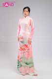TAA0511 Áo Dài Hoạ Tiết Sen Cam - Màu Hồng Nhạt Loang