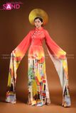 TAE0402 Áo Dài Thiết Kế Tay Lơi Hoạ Tiết Phố Cổ - Màu Đỏ ( KÈM MẤN )