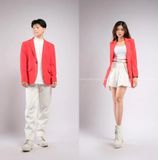 Outfit Phối Sẵn - (Quần Dài Kaki Ống Suông Trắng phối Vest Đỏ)