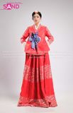 TNH0405 Hanbok Áo Đỏ Váy Đỏ Gấm In Nhũ