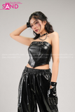 Outfit Phối Sẵn - (HQA0103 Quần Jogger Da Bóng - Đen phối HAD0102 Áo Ống Da Croptop Phối Khoen Đen)